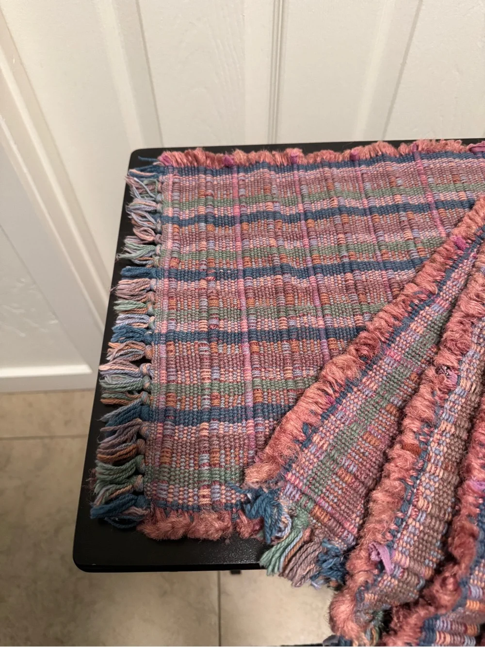 Handwoven Pink and Multi-Color Fringe Table Placemats